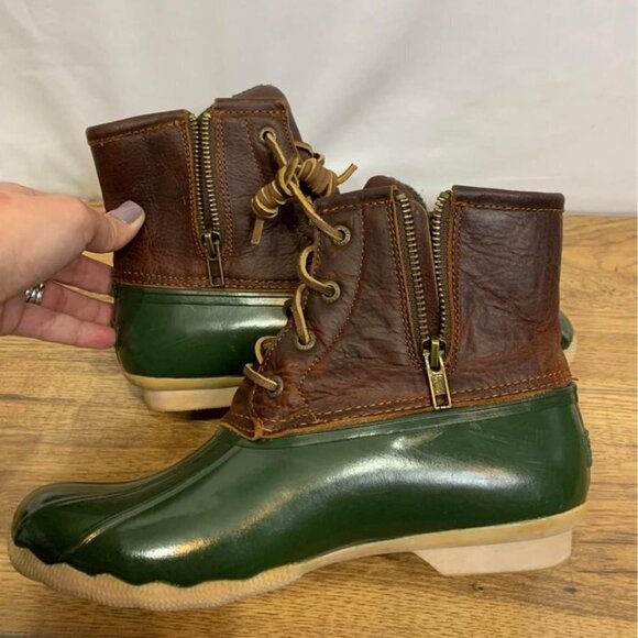 🌳sperry top sider leather waterproof duck boots. Size 7. Hunter green/ ma… - Picture 4 of 10